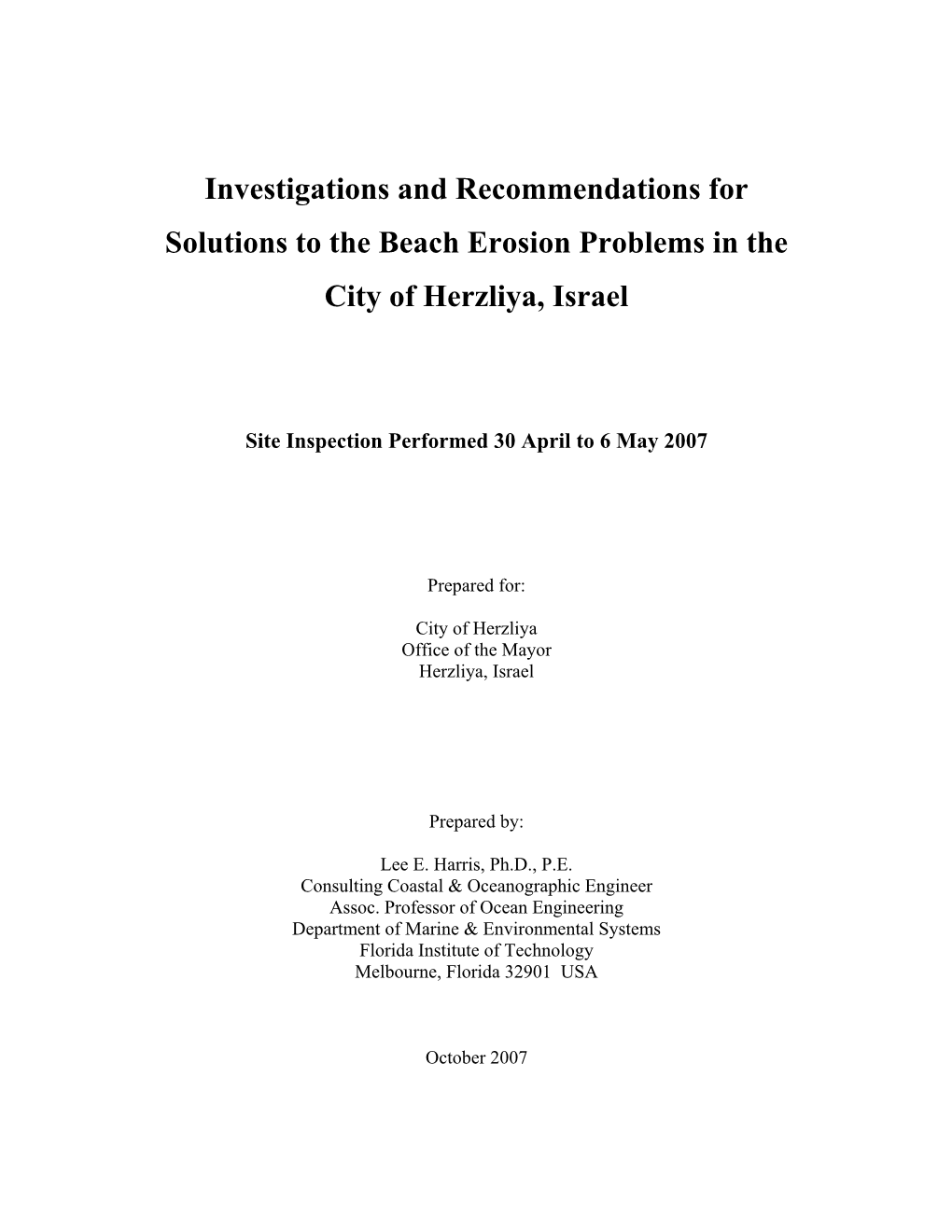 Investigations and Recommendations for Solutions to the Beach Erosion Problems in the City of Herzliya, Israel