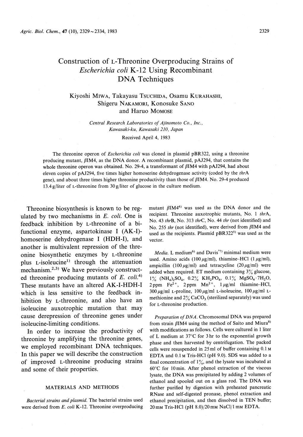 Construction of L-Threonine Overproducing Strains Of