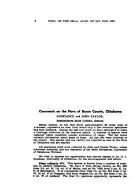 Comments of the Flora of Bryan County, Oklahoma