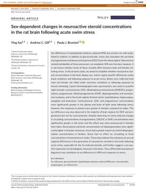 Dependent Changes in Neuroactive Steroid Concentrations in the Rat Brain Following Acute Swim Stress