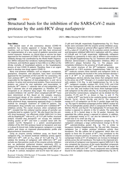 Structural Basis for the Inhibition of the SARS-Cov-2 Main Protease by the Anti-HCV Drug Narlaprevir