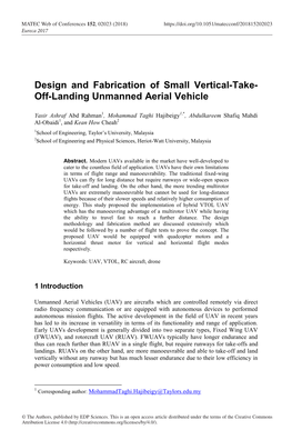 Design and Fabrication of Small Vertical-Take-Off-Landing