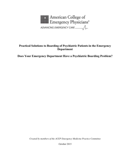 Practical Solutions to Boarding of Psychiatric Patients in the Emergency Department
