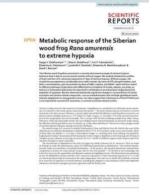 Metabolic Response of the Siberian Wood Frog Rana Amurensis to Extreme Hypoxia Sergei V