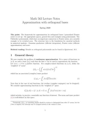 Math 563 Lecture Notes Approximation with Orthogonal Bases