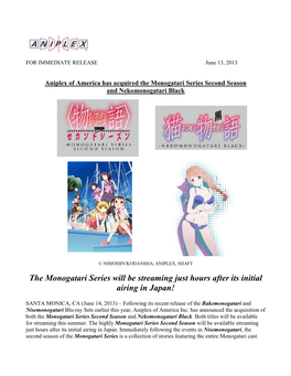 The Monogatari Series Will Be Streaming Just Hours After Its Initial Airing in Japan!