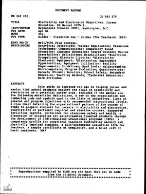 DOCUMENT RESUME ED 262 200 CE 042 579 TITLE Electricity And