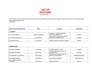 LIST of DOCTORS As of June 2018