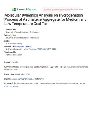 Molecular Dynamics Analysis on Hydrogenation Process of Asphaltene Aggregate for Medium and Low Temperature Coal Tar