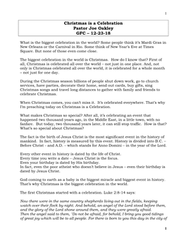 Christmas Is a Celebration Pastor Joe Oakley GFC – 12-23-18