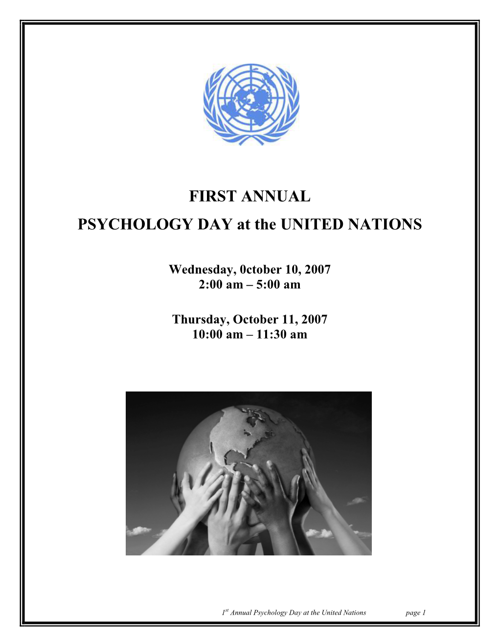 FIRST ANNUAL PSYCHOLOGY DAY at the UNITED NATIONS
