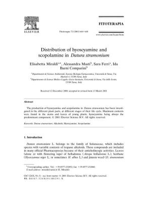 Distribution of Hyoscyamine and Scopolamine in Datura Stramonium