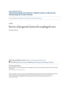 Review of Prognostic Factors for Esophageal Voice Christine G