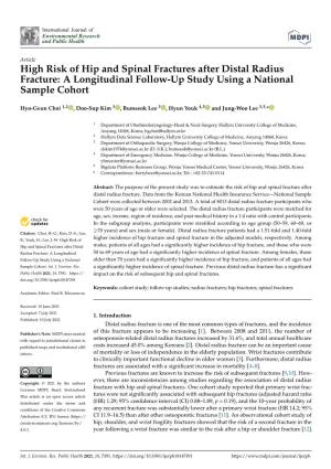 High Risk of Hip and Spinal Fractures After Distal Radius Fracture: a Longitudinal Follow-Up Study Using a National Sample Cohort