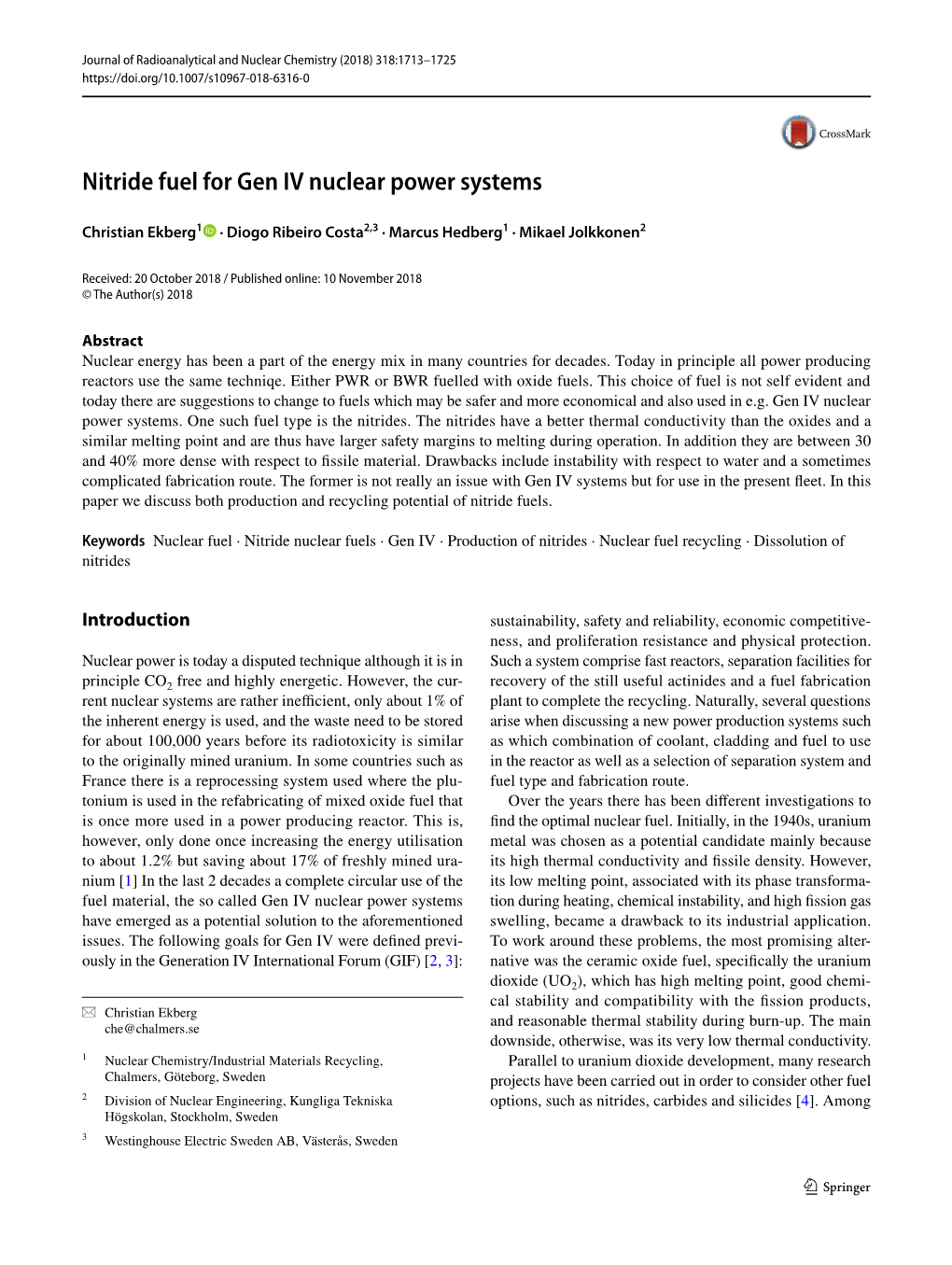 Nitride Fuel for Gen IV Nuclear Power Systems