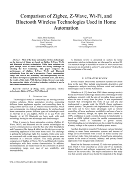 Comparison of Zigbee, Z-Wave, Wi-Fi, and Bluetooth Wireless Technologies Used in Home Automation