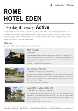 ROME HOTEL EDEN Two Day Itinerary: Active a Trip to Rome Doesn’T Have to Mean a Holiday from Your Fitness Regime