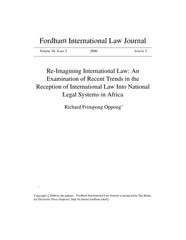 Re-Imagining International Law: an Examination of Recent Trends in the Reception of International Law Into National Legal Systems in Africa