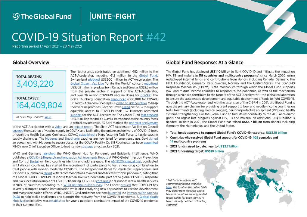 COVID-19 Situation Report #42 Reporting Period 17 April 2021 – 20 May 2021