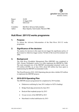 Hutt River Advisory Subcommittee Author Daya Atapattu, Team Leader, Western Fmps