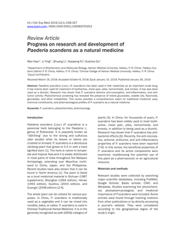 Review Article Progress on Research and Development of Paederia Scandens As a Natural Medicine