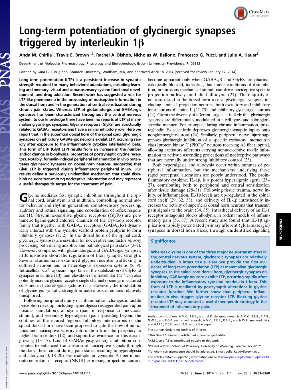 Long-Term Potentiation of Glycinergic Synapses Triggered by Interleukin 1Β