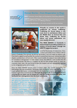 Human Stories – from Desperation to Hope Issue 1/Sep 2019 NGO: Cambodian Human Rights and Development Association (ADHOC)