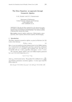 The Dirac Equation: an Approach Through Geometric Algebra