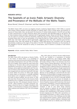 The Seashells of an Iconic Public Artwork: Diversity and Provenance of the Mollusks of the Watts Towers