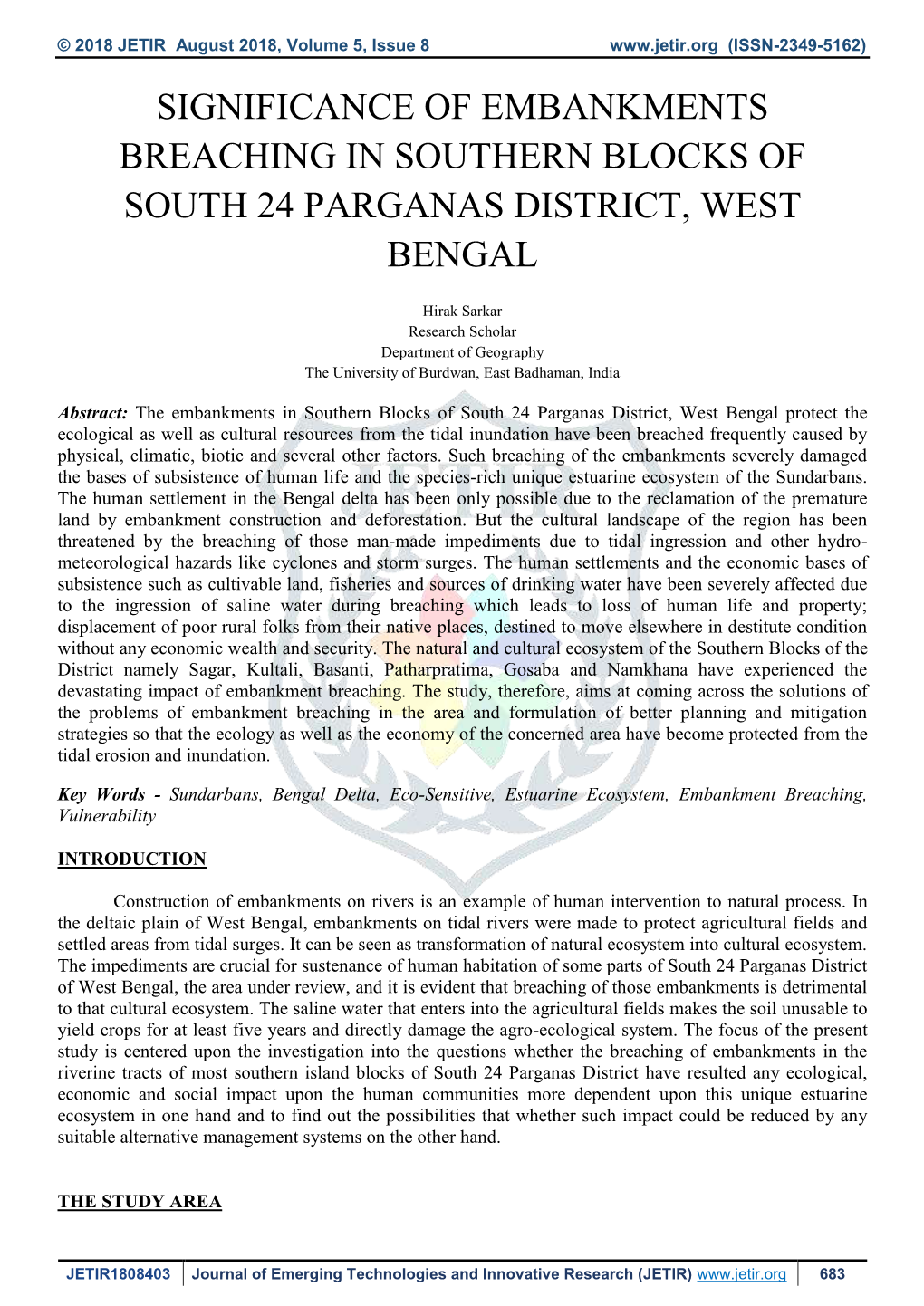 Significance of Embankments Breaching in Southern Blocks of South 24 Parganas District, West Bengal