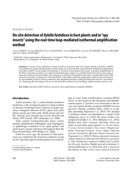 On-Site Detection of Xylella Fastidiosain Host Plants and in “Spy Insects”