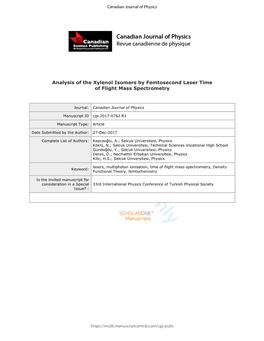 Analysis of the Xylenol Isomers by Femtosecond Laser Time of Flight Mass Spectrometry