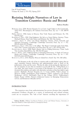 Resisting Multiple Narratives of Law in Transition Countries: Russia and Beyond