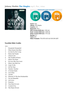 Johnny Mathis the Singles Mp3, Flac, Wma