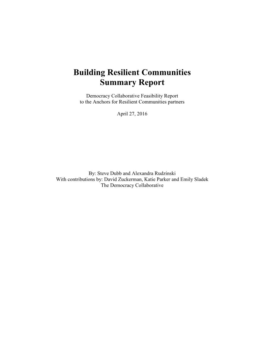 Building Resilient Communities Summary Report