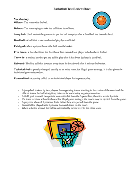 Basketball Test Review Sheet Vocabulary