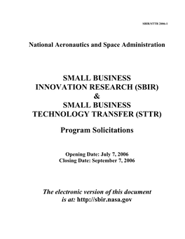 Small Business Innovation Research (Sbir) & Small Business Technology Transfer (Sttr)