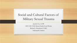 Social and Cultural Factors of Military Sexual Trauma