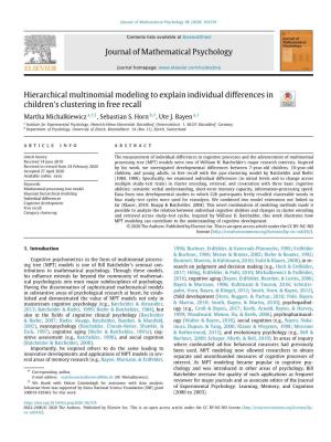 Journal of Mathematical Psychology Hierarchical Multinomial Modeling to Explain Individual Differences in Children's Clusterin