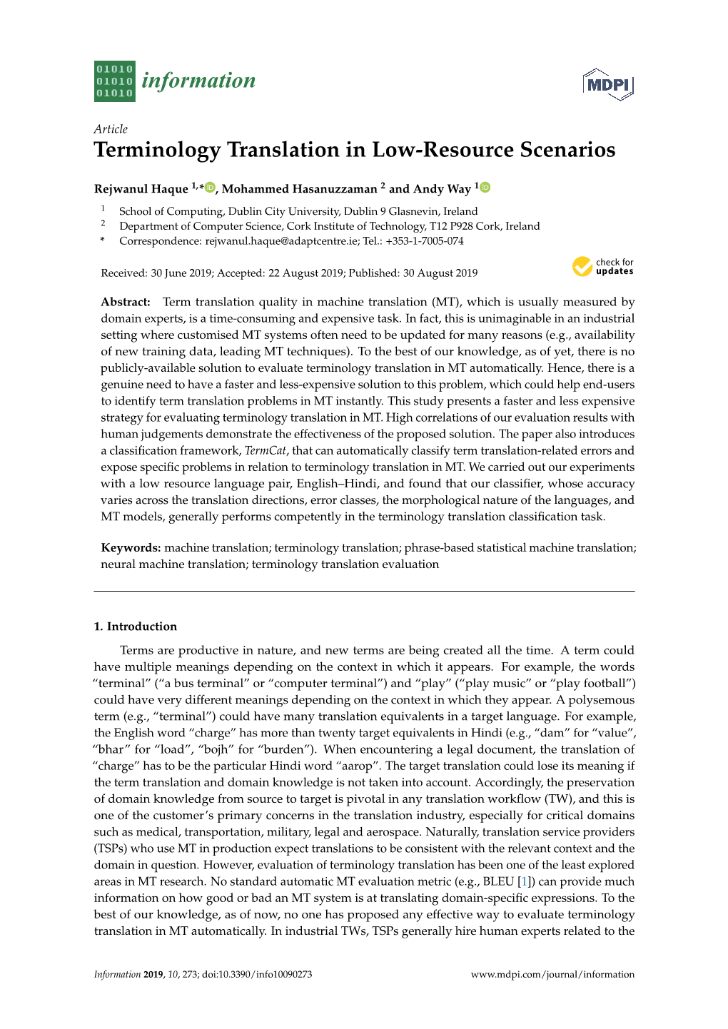 Terminology Translation in Low-Resource Scenarios