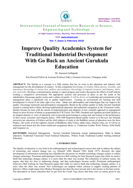 Improve Quality Academics System for Traditional Industrial Development with Go Back an Ancient Gurukula Education