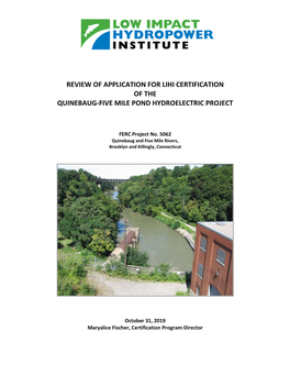 Review of Application for Lihi Certification of the Quinebaug-Five Mile Pond Hydroelectric Project