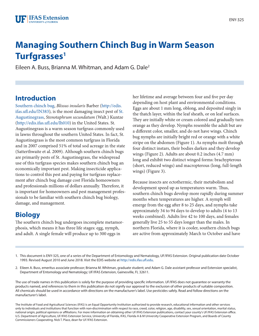 Chinch Bug in Warm Season Turfgrasses1 Eileen A