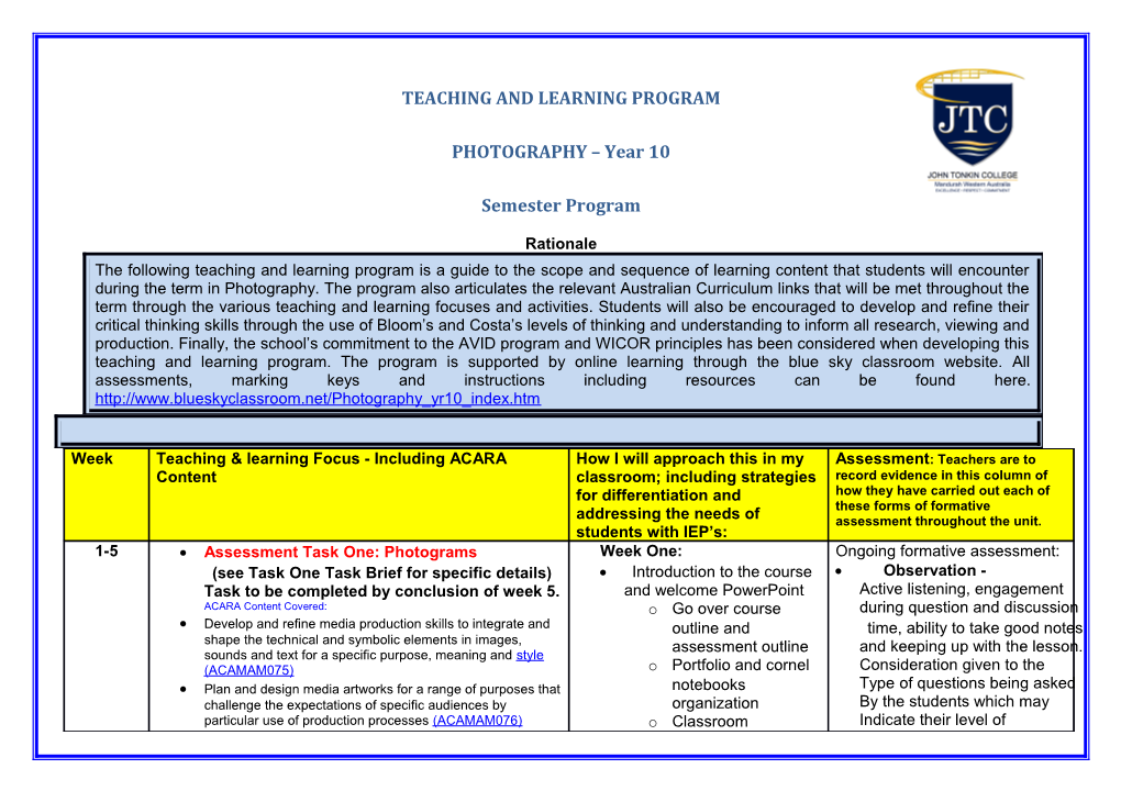 Teaching and Learning Program