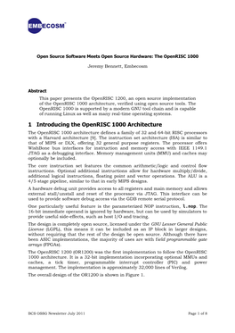BCS OSSG Newsletter July 2011 Page 1 of 8 Figure 1: Overall Design of the Openrisc 1200