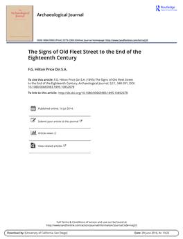 The Signs of Old Fleet Street to the End of the Eighteenth Century