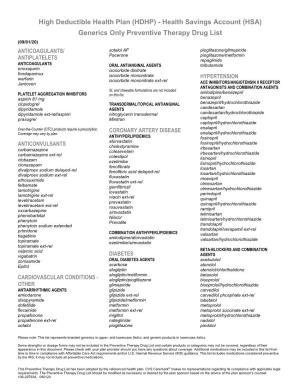 Generics Only Preventive Therapy Drug List