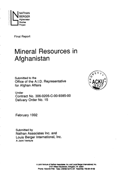 Mineral Resources in Afghanistan