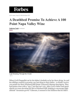 A Deathbed Promise to Achieve a 100 Point Napa Valley Wine