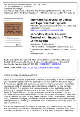 Secondary Diurnal Enuresis Treated with Hypnosis